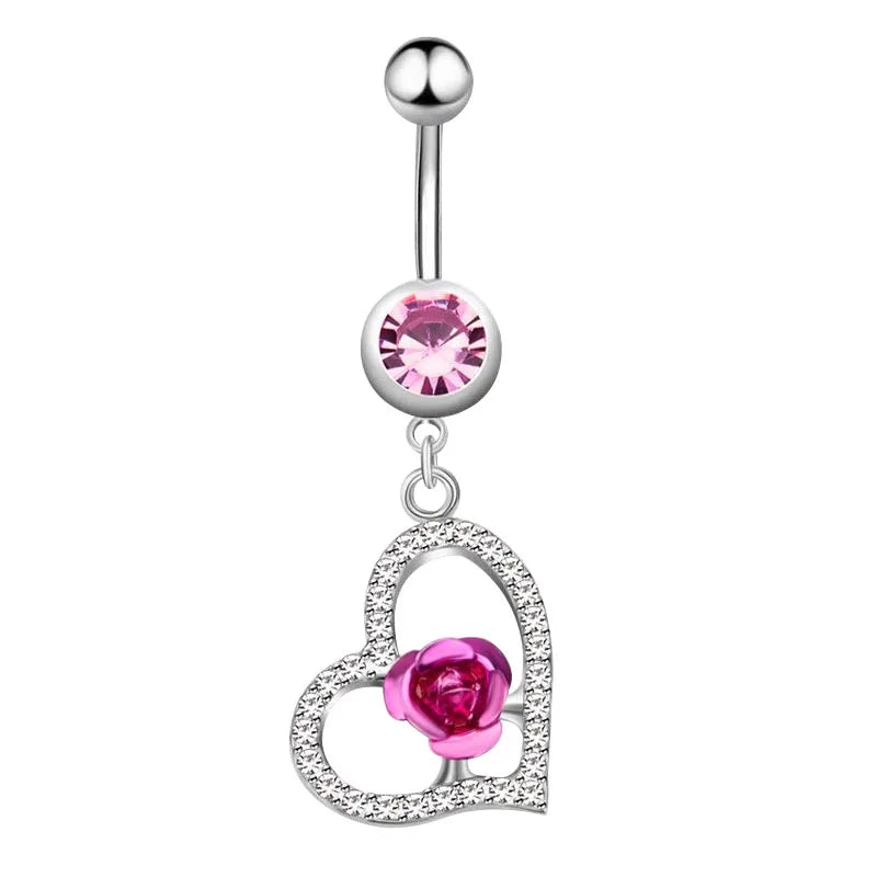 New Pink Series Heart Snake Crystal Zircon Belly Button Rings Fashion Cross Butterfly Dangled Belly Piercing for Women Jewelry