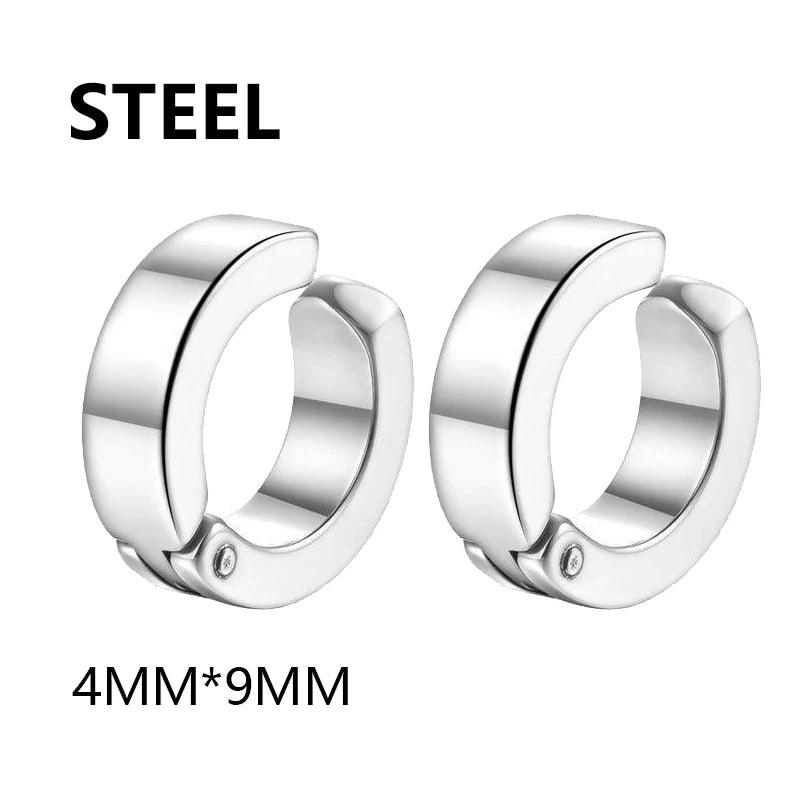 2 Pcs Classic Korean Punk Stainless Steel Ear Clip Earrings for Men Women Black No Pierced Fake Ear Circle New Pop Jewelry