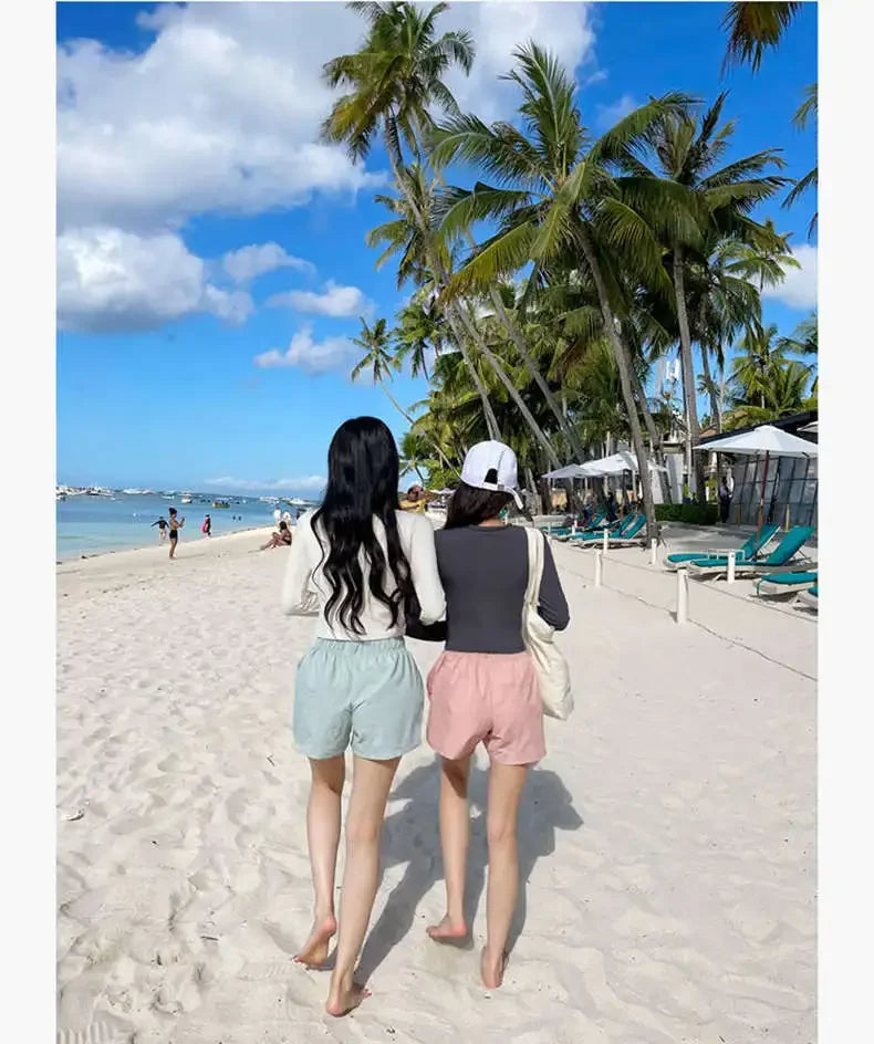 Fashionable Korean Dongdaemun Long Sleeve Women's Swimsuit Casual Beach Vacation Two Piece Conservative Student Bikini Set