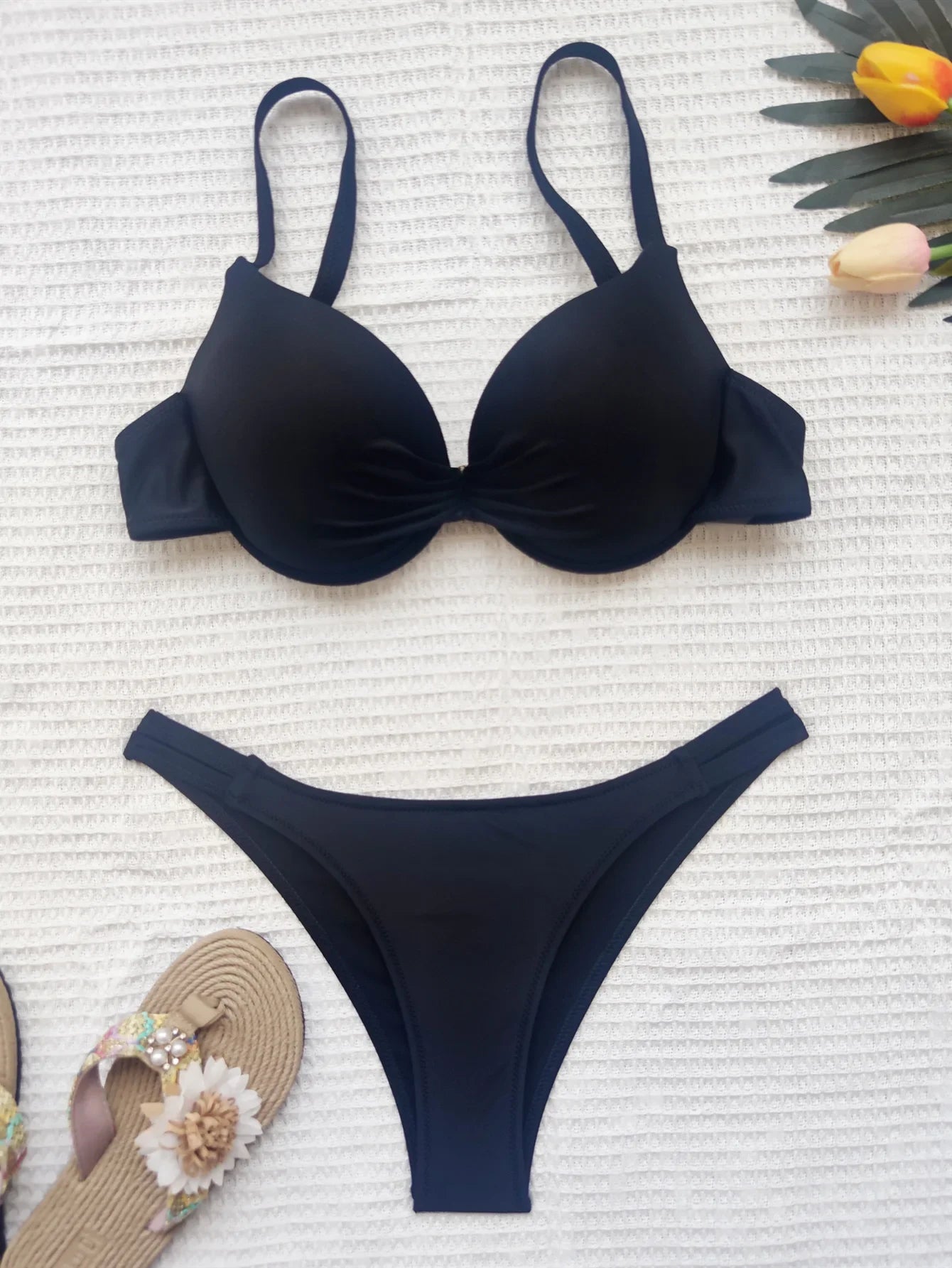 Sexy Push Up Bikinis Sets Two Pieces Solid Thong Swimsuit Bikini Swimsuit Swimwear Biquini Conjunto De Bikini Tankini Biquini