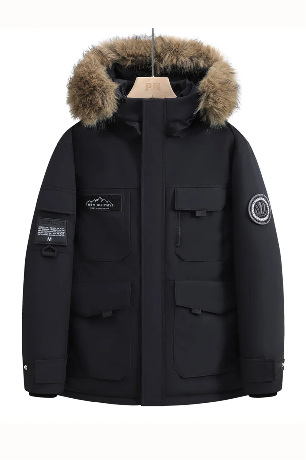 New winter jackets for men with hoods and leather collars. New high-quality waterproof jackets for men. Casual and warm jackets