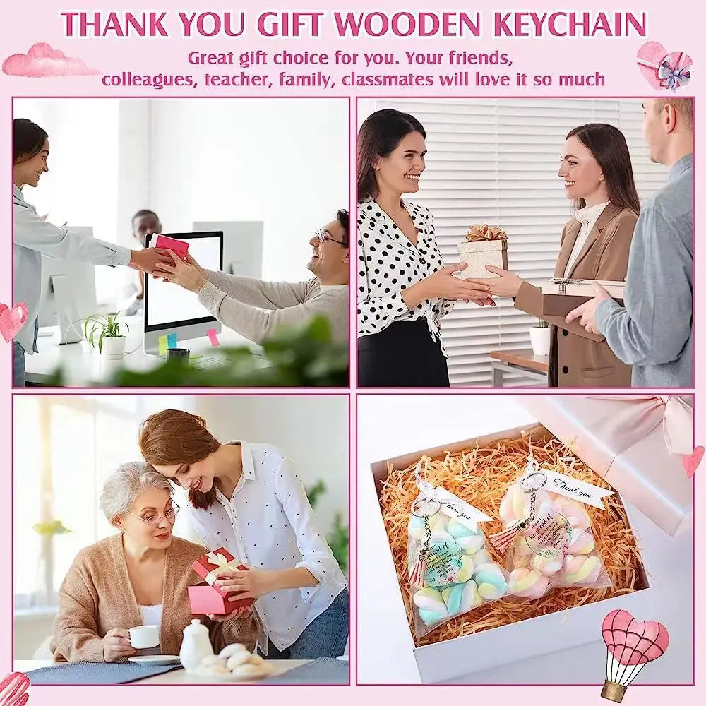 48set Thank You Gift Inspirational Keychains Acrylic Keychain with Tassels Organza Bags for Teacher Birthday Graduation Gift