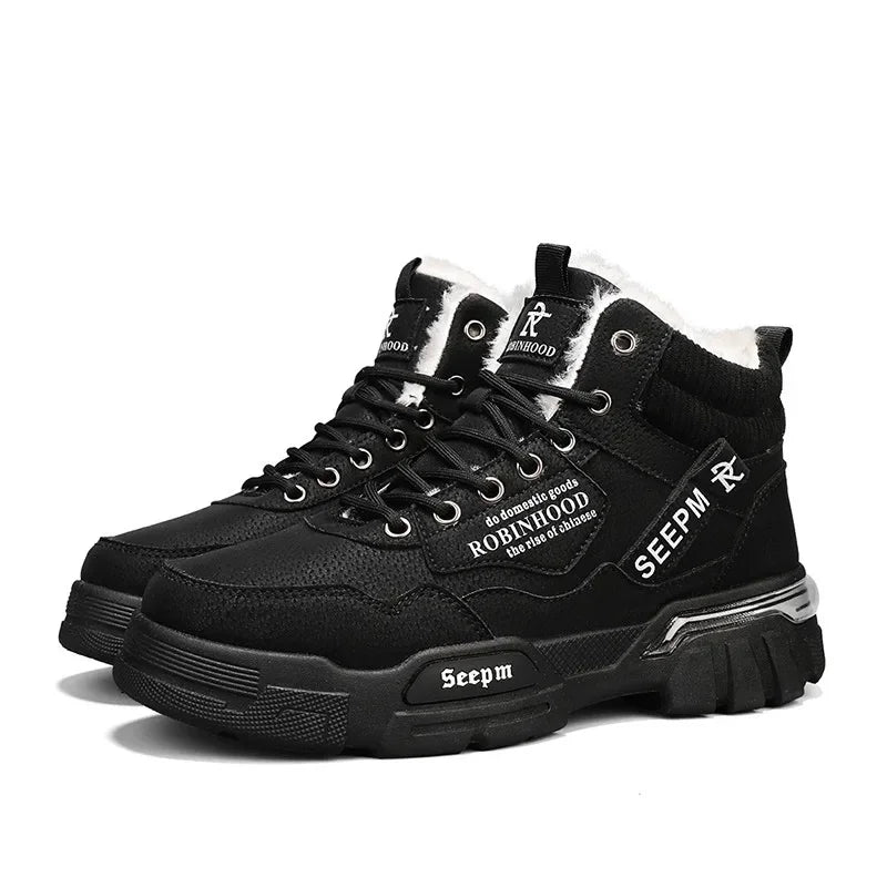 Winter New Fleece-Lined Cotton Shoes Fashionable Outdoor Snow Boots Trendy Warm High-Top Work Shoes Wholesale Men's Footwear