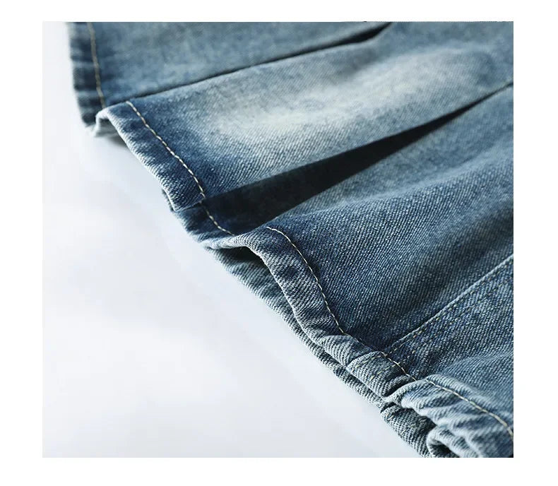 Fashionable High Waist A- Line Mini Skirt Women's Summer New Style American Retro Denim Skirts Cotton Slimming Pleated Skirts