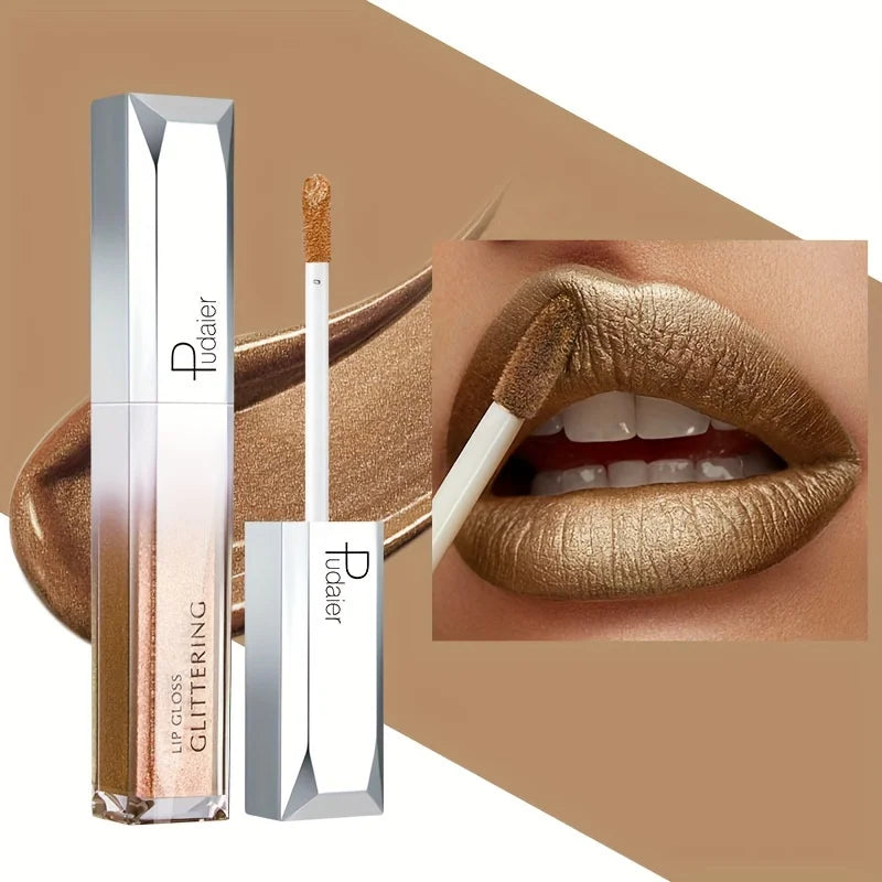 Metallic Glitter Lip Gloss, Waterproof Long Wear, Non-Sticky Hydrating Shine, Music Festival Beauty, Gifts