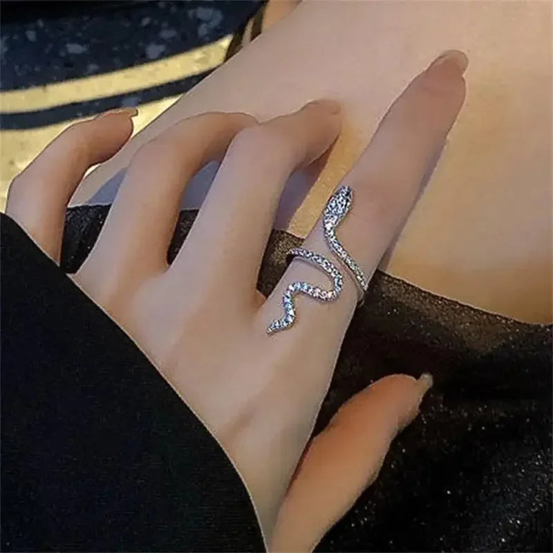Snake Ring for Women Micro Inlaid Zircon Wound Small Female Simplicity Adjustable Opening Rings Index Finger Ring Jewelry