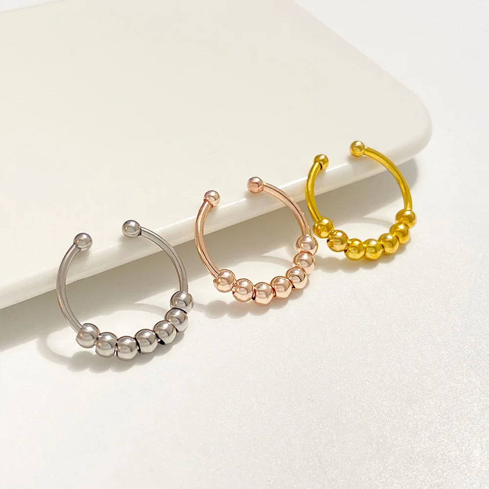 Trendy Anxiety Rings Tarnish Free Stainless Steel Fidget Rotate Bead Anti Stress Relief Finger Ring Jewelry For Women