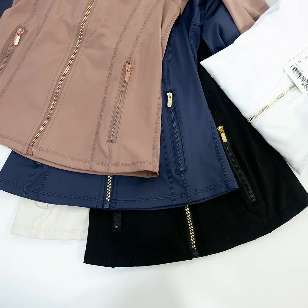 Slimming Zipper Jacket Yoga Collar Lightweight Quick Dry Sporty Thin Rose Gold Evening Summer Outerwear for Active Living
