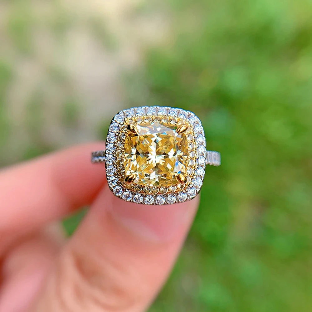 Vinregem Citrine High Carbon Diamonds Gemstone Elegant 100% 925 Sterling Silver Fine Jewelry Ring for Women  Anniversary Gifts