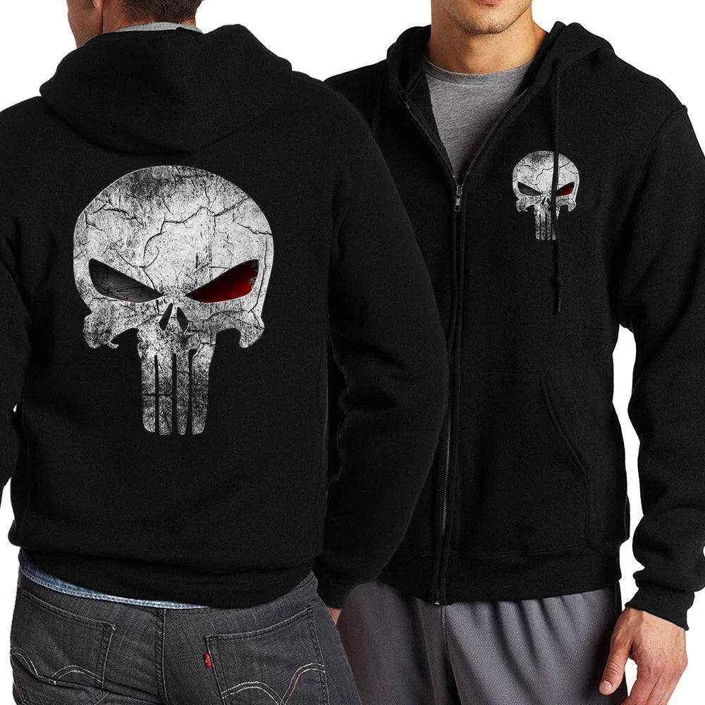 2025 Fashion and Leisure Y2K Zipper Hoodie Skull Series Pattern Printed Black Handsome Clothing New Punk Harajuku Leisure Bestse