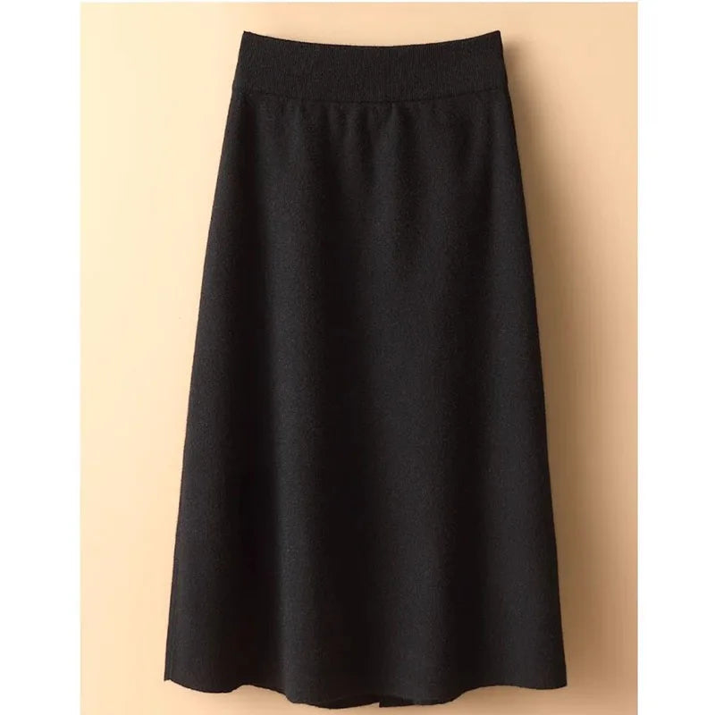 Women Knitted Skirt 2025 Autumn Winter New Loose Oversized Button Elastic Skirts Female Knitt Skirt Warm Women's Clothing