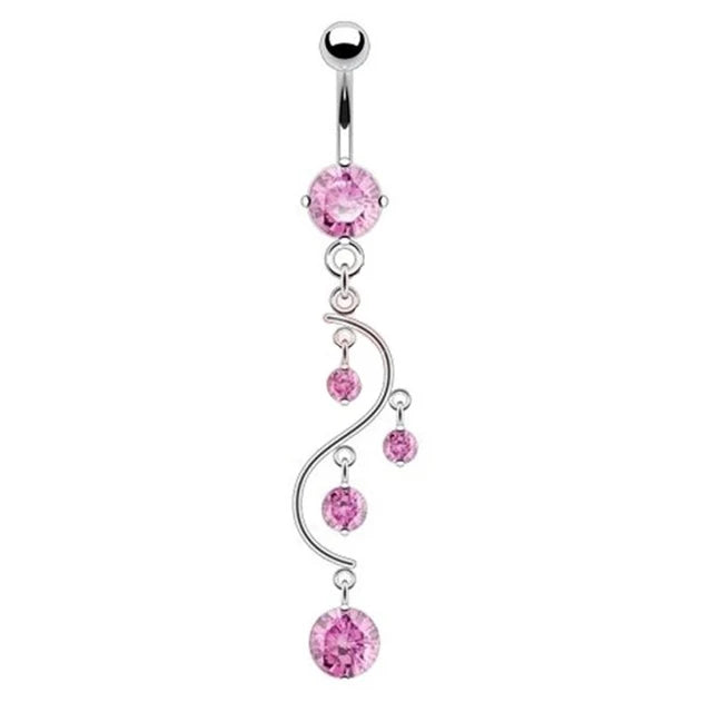 New Pink Series Heart Snake Crystal Zircon Belly Button Rings Fashion Cross Butterfly Dangled Belly Piercing for Women Jewelry