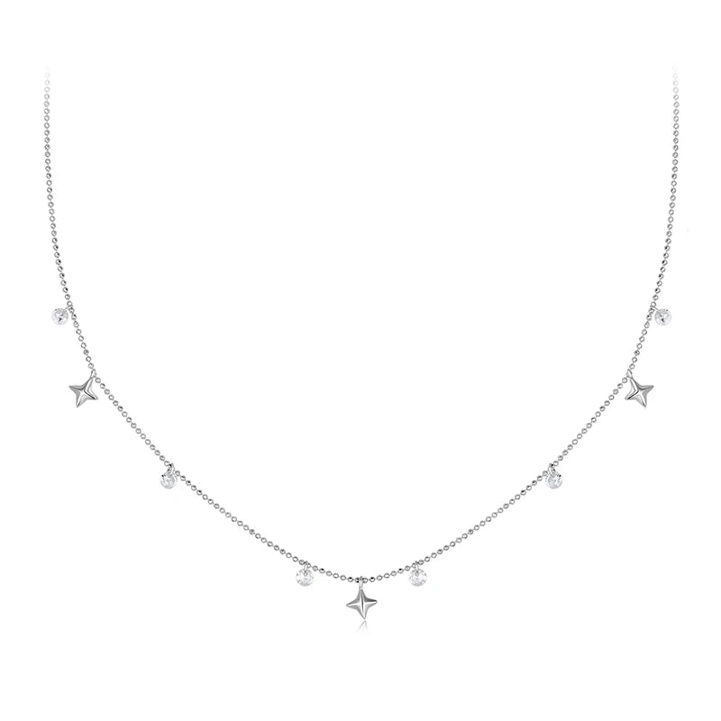 WOSTU 925 Sterling Silver Star Tassel Chain Necklace For Women AAA Zircon Wedding Stackable Necklace Fine Choker  Jewelry Gift