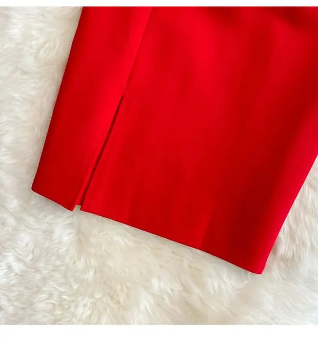 High Waist Midi Skirt Women's OL Profional Slimming Side Slit Wrap around A-Line One Step Skirt Korean Sle Commute Pure ...