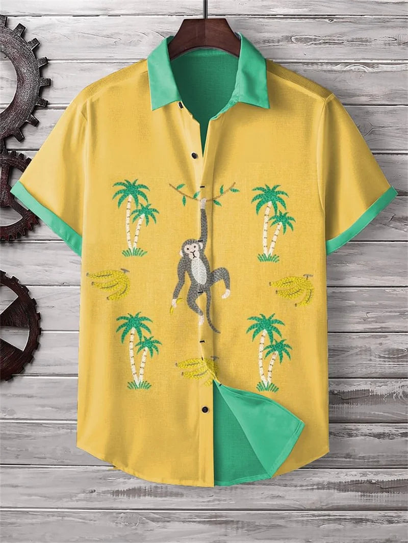 Summer printed men's short sleeved shirt Hawaii fashion lapel top plus size casual men's shirt 2025 style