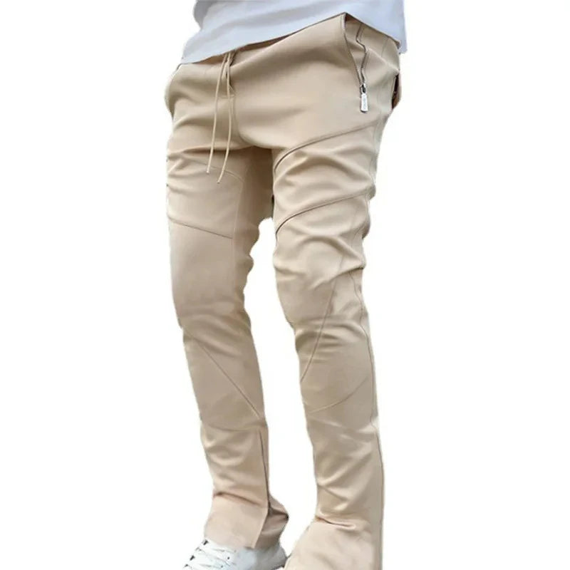 Autumn Men's Footband Solid Color Sports Pants Stretch Slim Cotton Zipper Pocket Draw Rope Fashion Running Casual Sports Pants