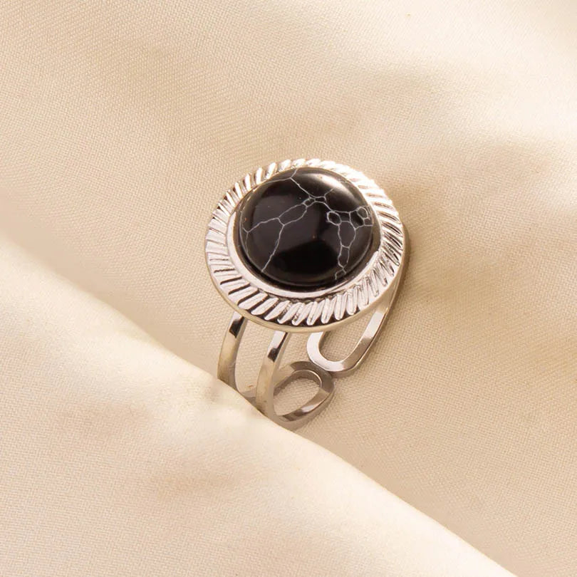 5PCS Boho Turquoise Rings Hippie Stainless Steel White Gemstone Adjustable Rings Women Girls Gift Knuckle Rings Bohemian Jewelry