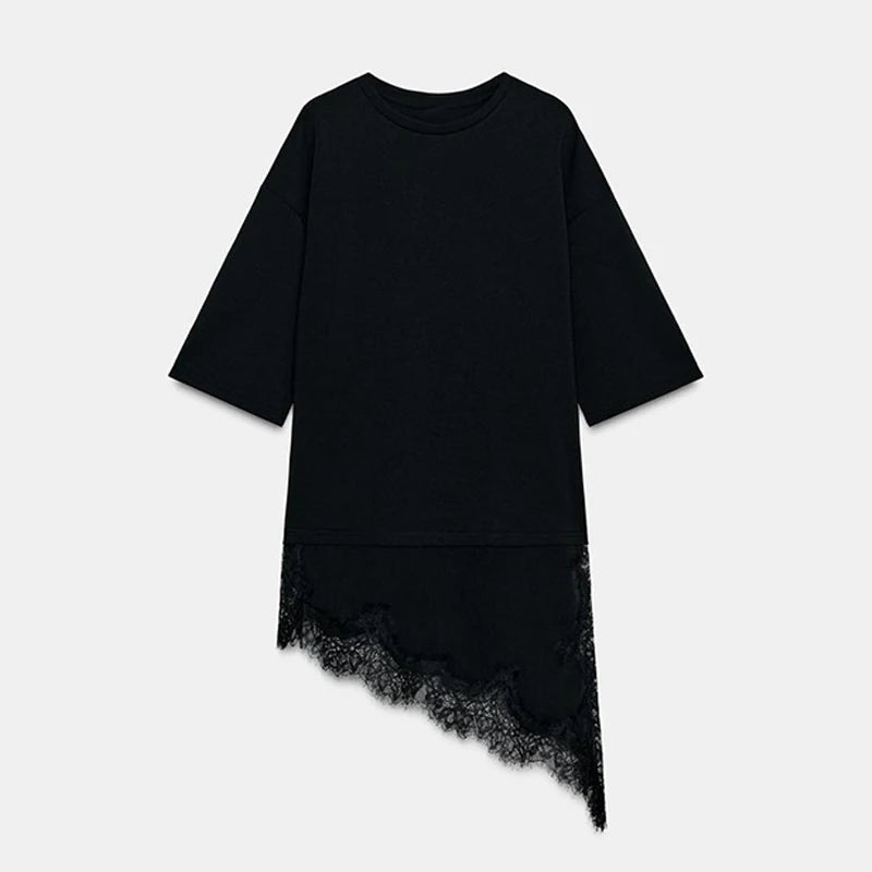 Elegant Lace Patchwork Satin Mini Dress Women High Collar Flare Sleeve See Through Party Dresses 2025 Autumn Lady Evening Robes