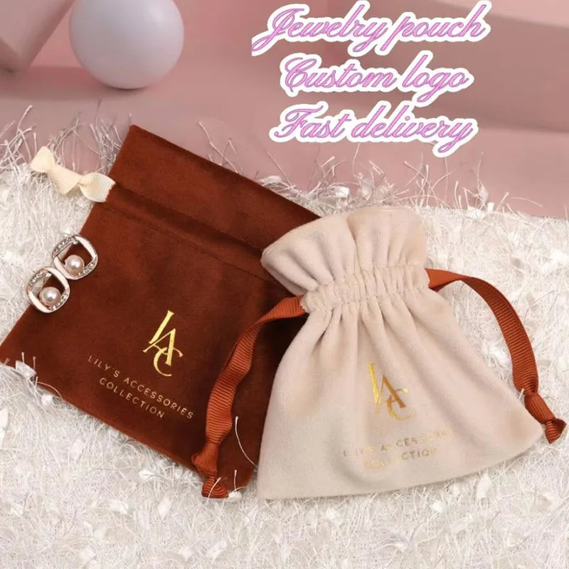 Custom Logo Velvet Drawstring Pouch Soft Perfume Gift Dust Sack Jewelry Necklace Packaging Bag