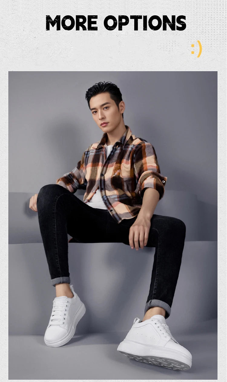Fashion PU Leather Elevator Shoes for Men 6cm 8cm 10cm Invisible Height Increase White Sneakers Cortex Heightening Casual Shoes