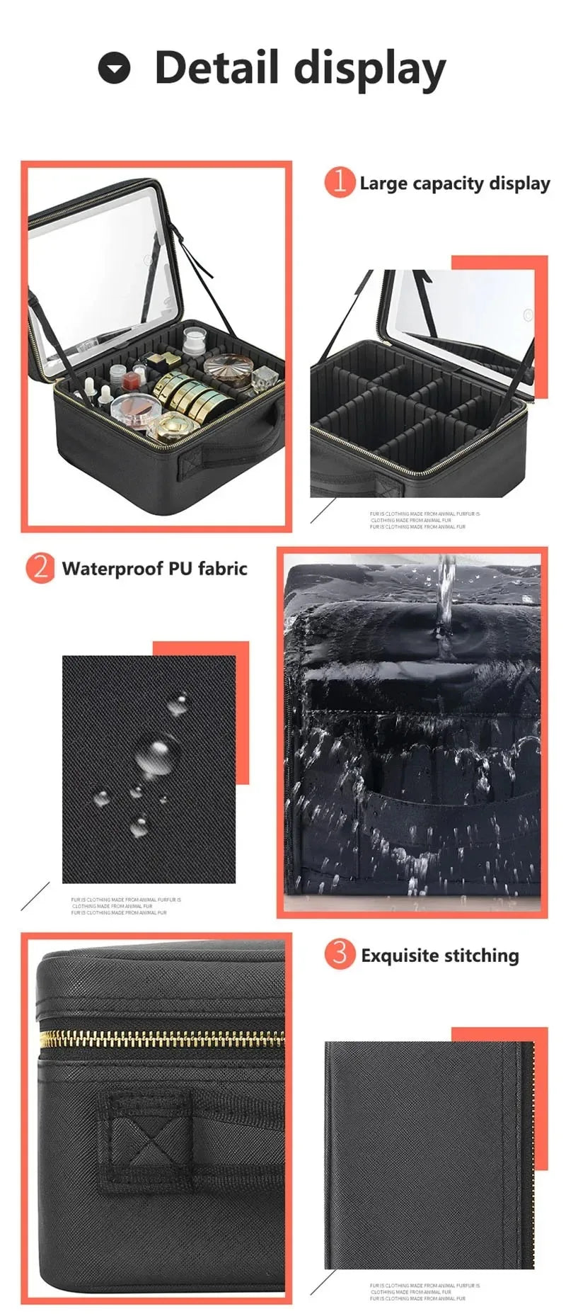 Smart LED Cosmetic Case With Mirror Travel Makeup Bag Large Capacity Female Beautician Skincare Product Makeup Case For Women