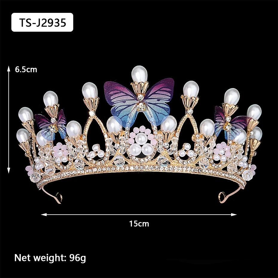 Gold Color Tiaras and Crowns for Women Wedding Bridal Hair Accessories Pearl Rhinestone Headpiece Bride Headdress Prom Jewelry
