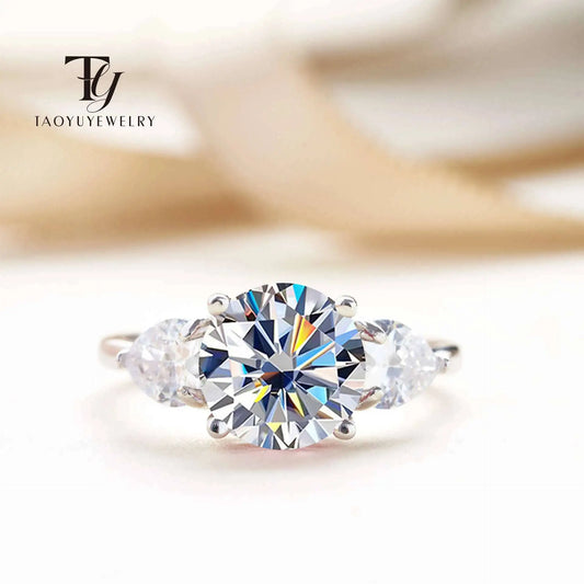 Luxury 9mm 3ct D Color Moissanite Rings Classic 4 Prong S925 Sterling Silver Fine Jewelry Dating Gift For Women Wedding Bands