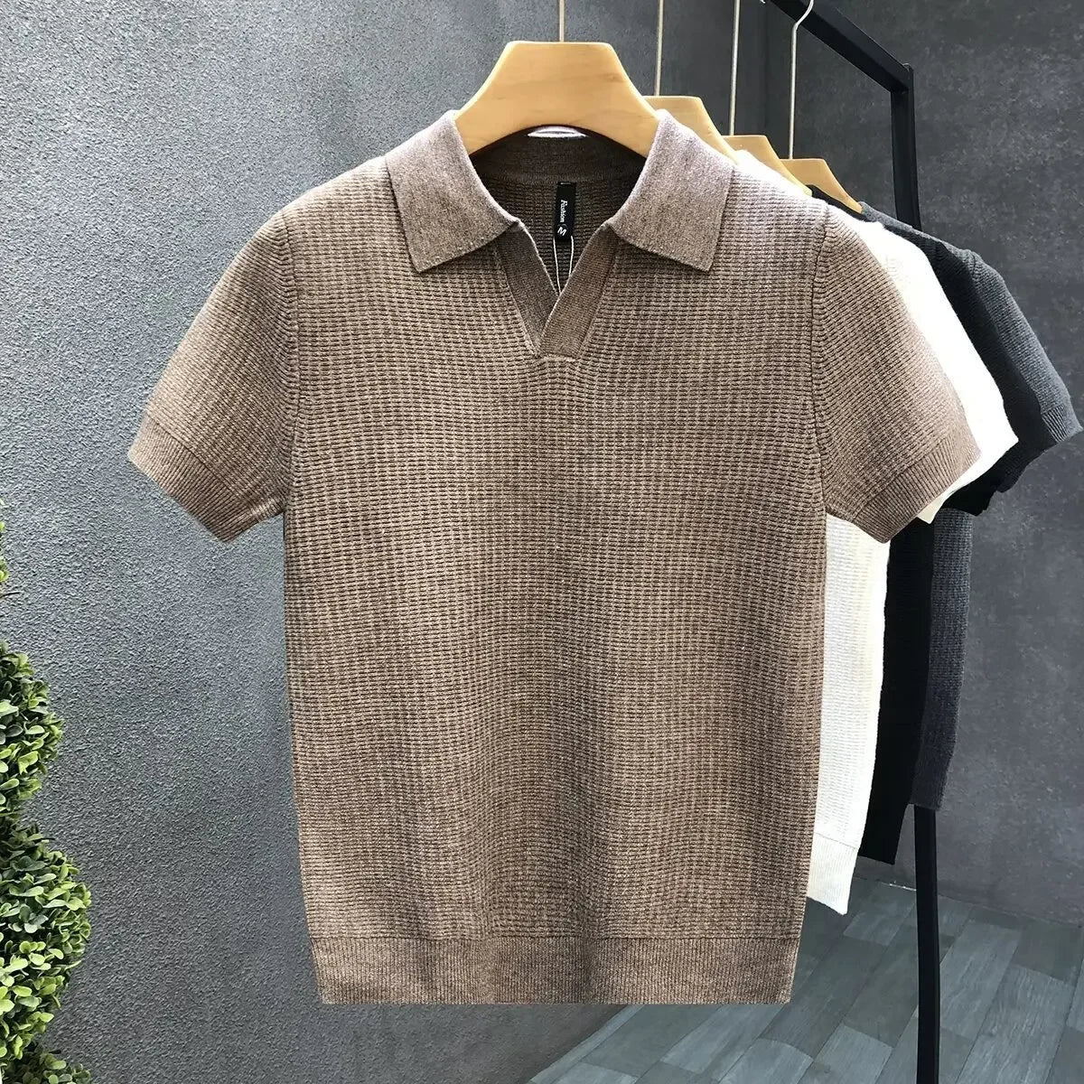 Casual Knitted Polo Shirt Men's Short Sleeve Cuban Collar T-Shirt Summer Fashion Individualistic Turn-down Collar Male Top