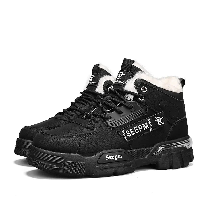 Winter New Fleece-Lined Cotton Shoes Fashionable Outdoor Snow Boots Trendy Warm High-Top Work Shoes Wholesale Men's Footwear