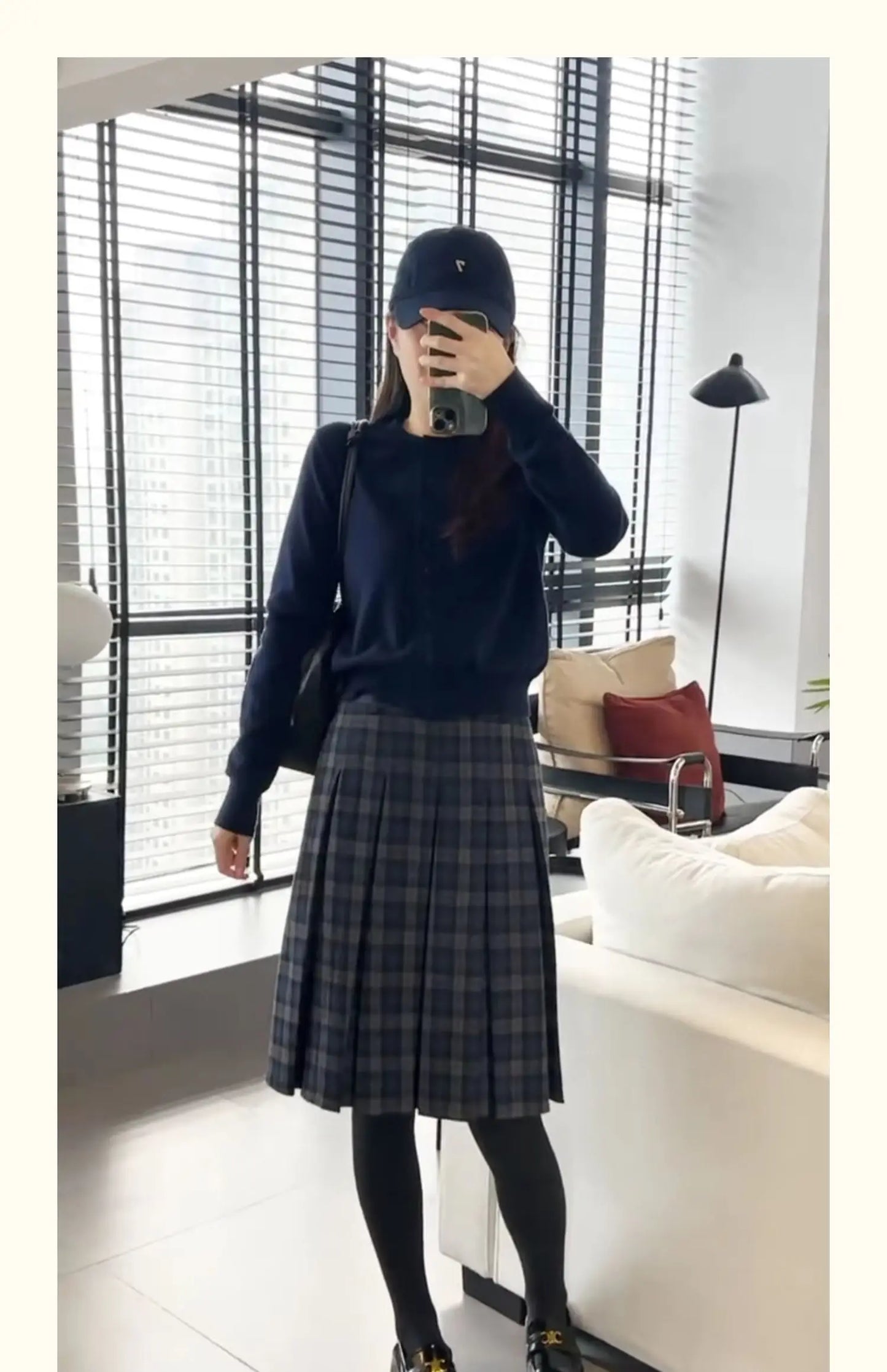 Retro Tweed Plaid A-Line  Skirt High Waist Slimming Ele Versatile Women's Early Autumn Winter Faion Skirt