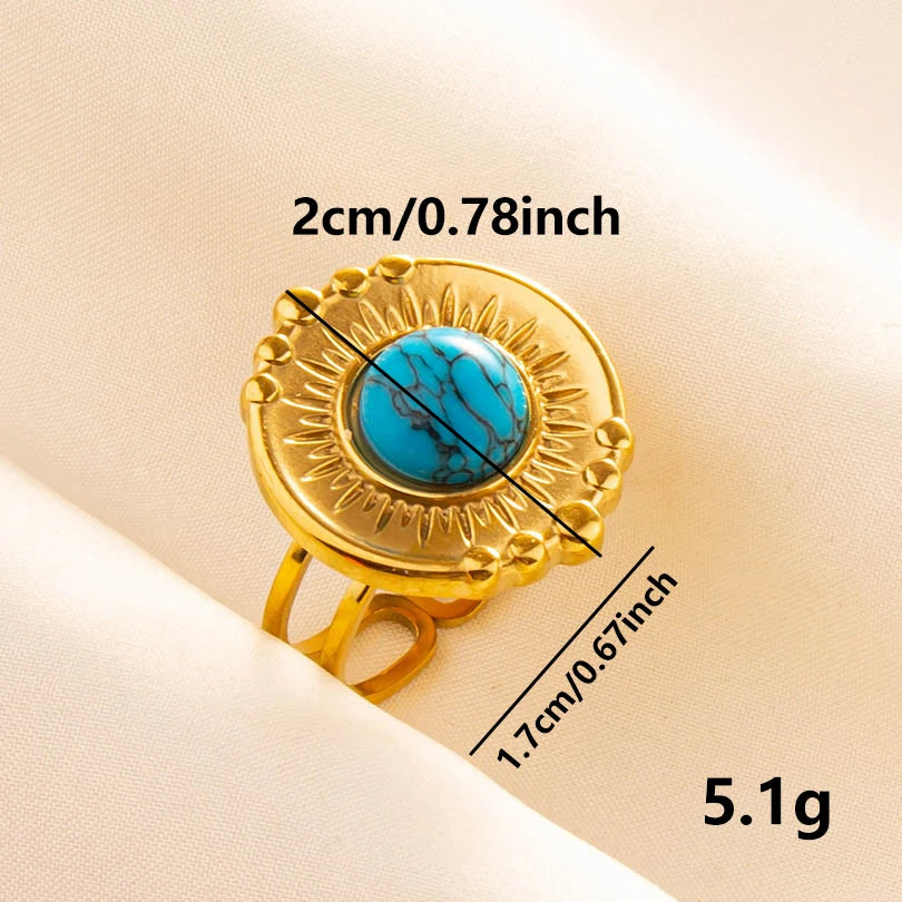 2pcs/lot Vintage Turquoise Gold Plated Knuckle Rings Blue Synthetic Stone Stainless Steel Rings Boho Jewelry Women Gifts No Fade