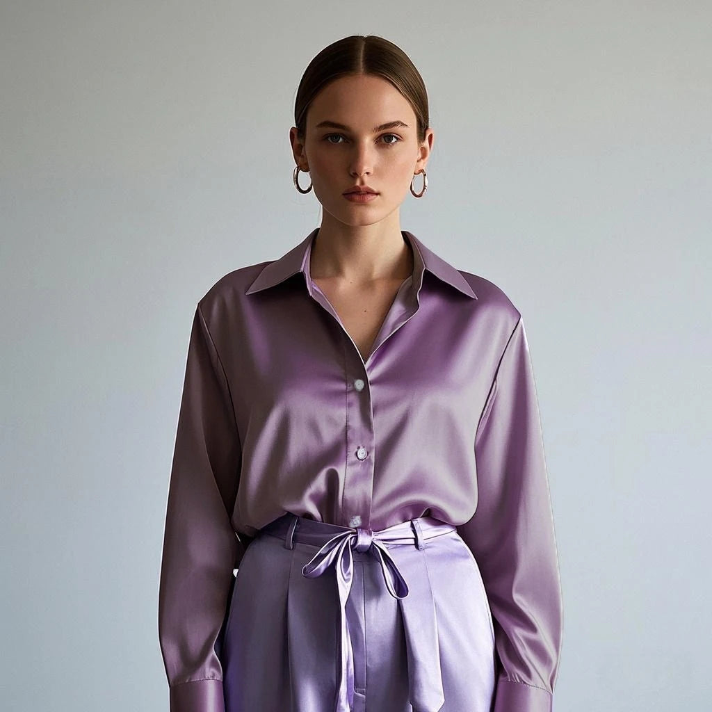 Luxury Satin Finish Shirts And Blouses For Women Clothes Casual Top OL Long Sleeve Single Breasted Elegant French Solid Blouses