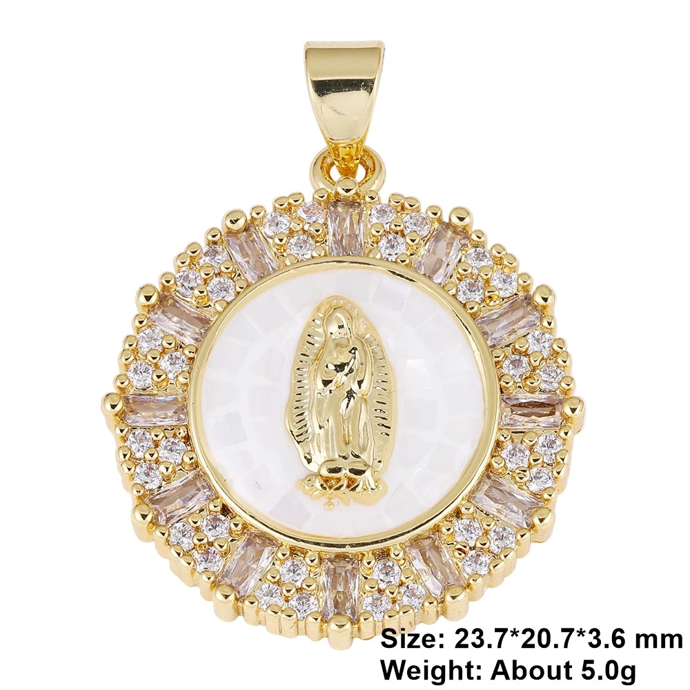 Juya 18K Real Gold Plated Religious Pendant Jewelry Making Supplies Creative Saint Mary Virgin Christian Cross Charms Supplies