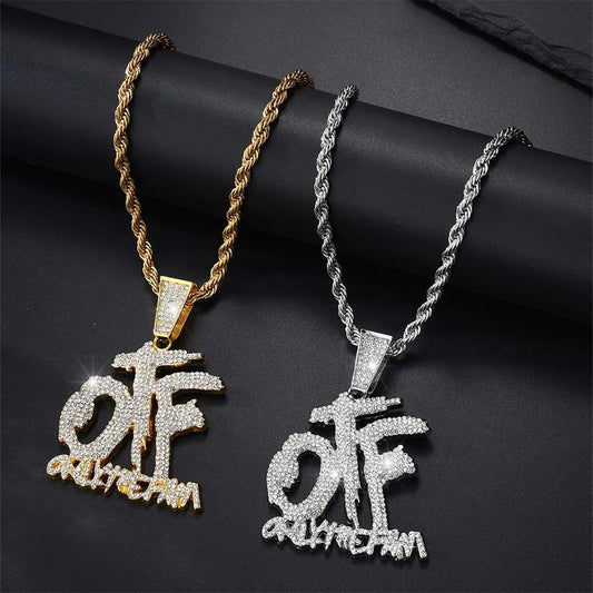 Luxurious Ice  Letter Otf Letter Pendant Necklace for Men and Women Fashion Rock Party Birthday Jewelry Gift
