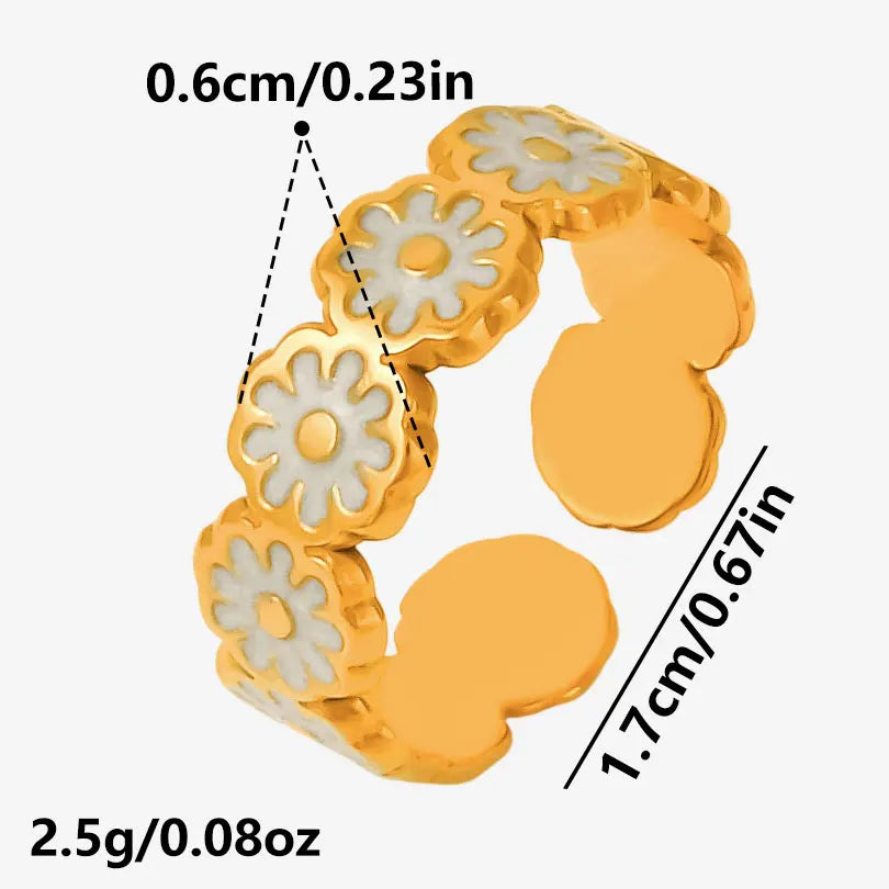 Elegant Ring Enamel Stainless Steel Rings For Women Men Accessories Flower Plant Jewelry Open Adjustable Real Gold Plated Bagues