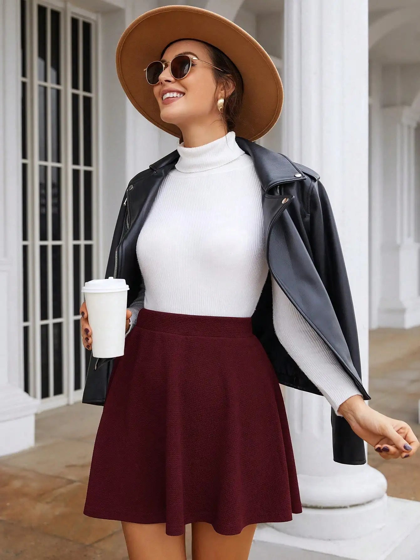 Short Women's Spring and Autumn Winter Knitted Skirt Bottom Puffy Pleated High Waist A-word Umbrella Skirt