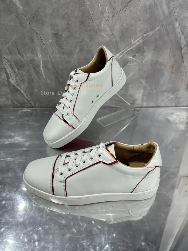 Concise White Leather Lace Up Sneakers Unisex Men Women Mixed Color Casual Skateboard Shoes Flats Footwear