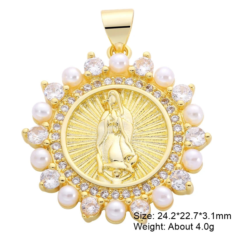 Juya 18K Real Gold Plated Religious Pendant Jewelry Making Supplies Creative Saint Mary Virgin Christian Cross Charms Supplies