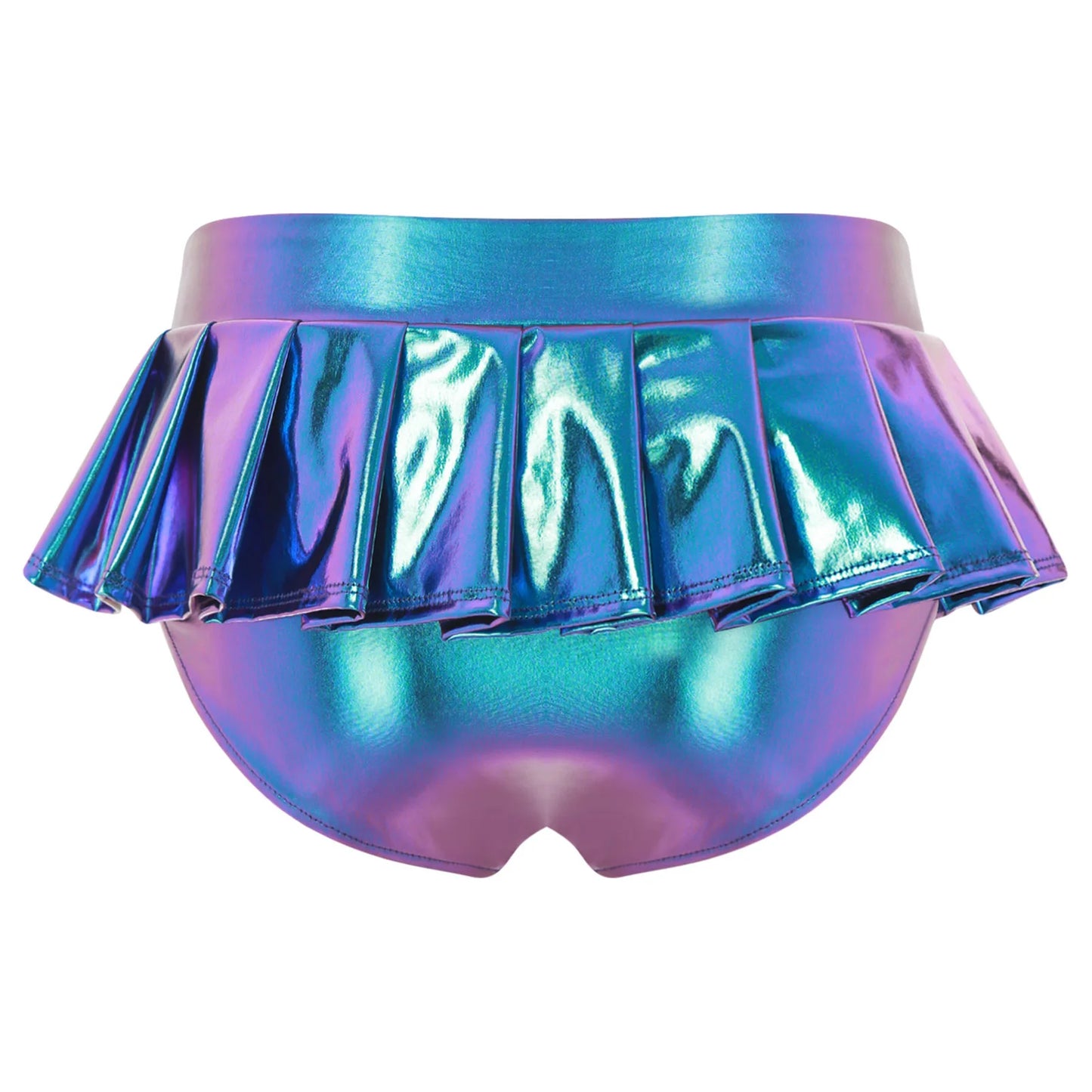 Womens Metallic Shiny Mini Skirt Elastic Waistband Pleated Skirted Underwear Culottes Micro Miniskirts Rave Party Nightclub Wear