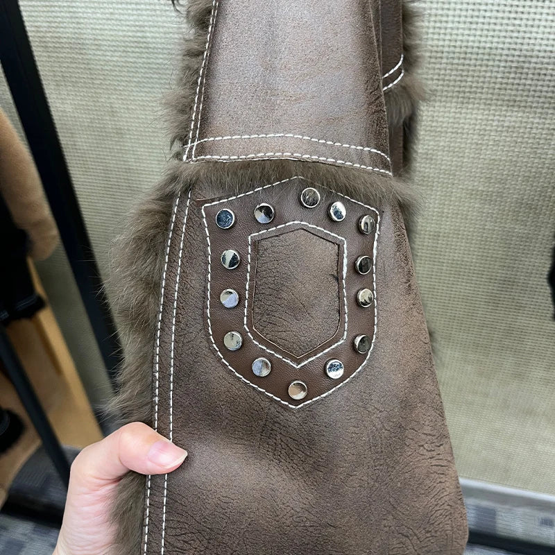 2025 New Real Fur Coat Winter Jacket Women Natural Rabbit Fur Lambswool Collar Luxury Outwear Loose Thick Warm Female Coat