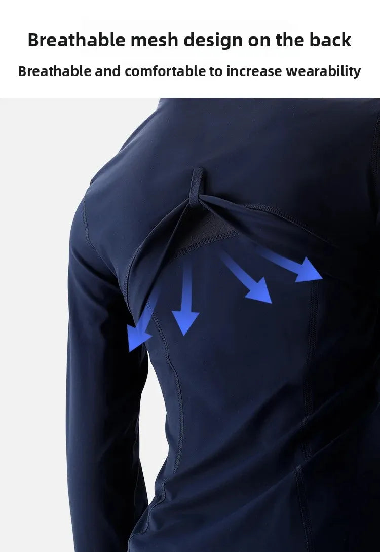 Light Blue Yoga Wear Women's Thin Outerwear 2025 New Shoulder Fit Waist Cinch Early Autumn Fishbone Sports Top