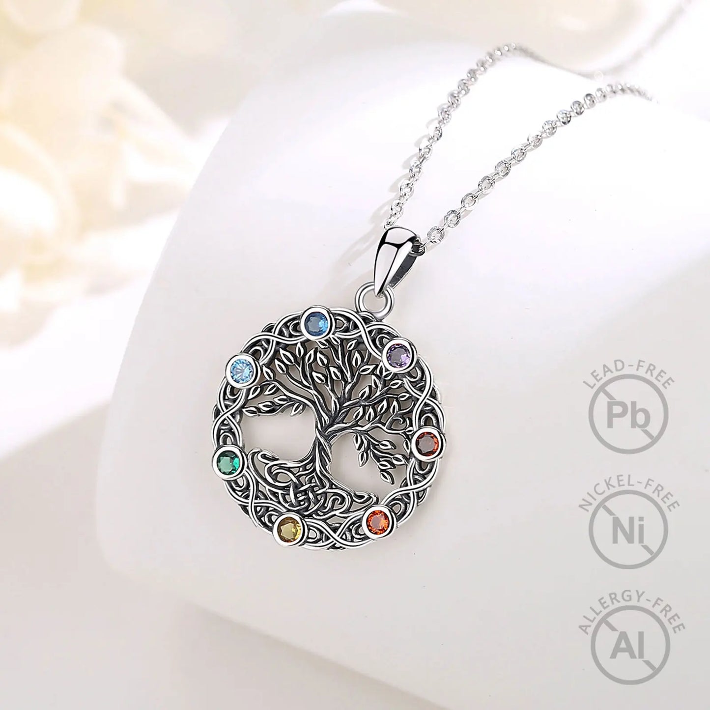 Eudora Original 925 Sterling Silver Tree of Life Necklace for Women Man 7 Color Chakra Pendant Tree Jewelry Mom Grandma Gifts