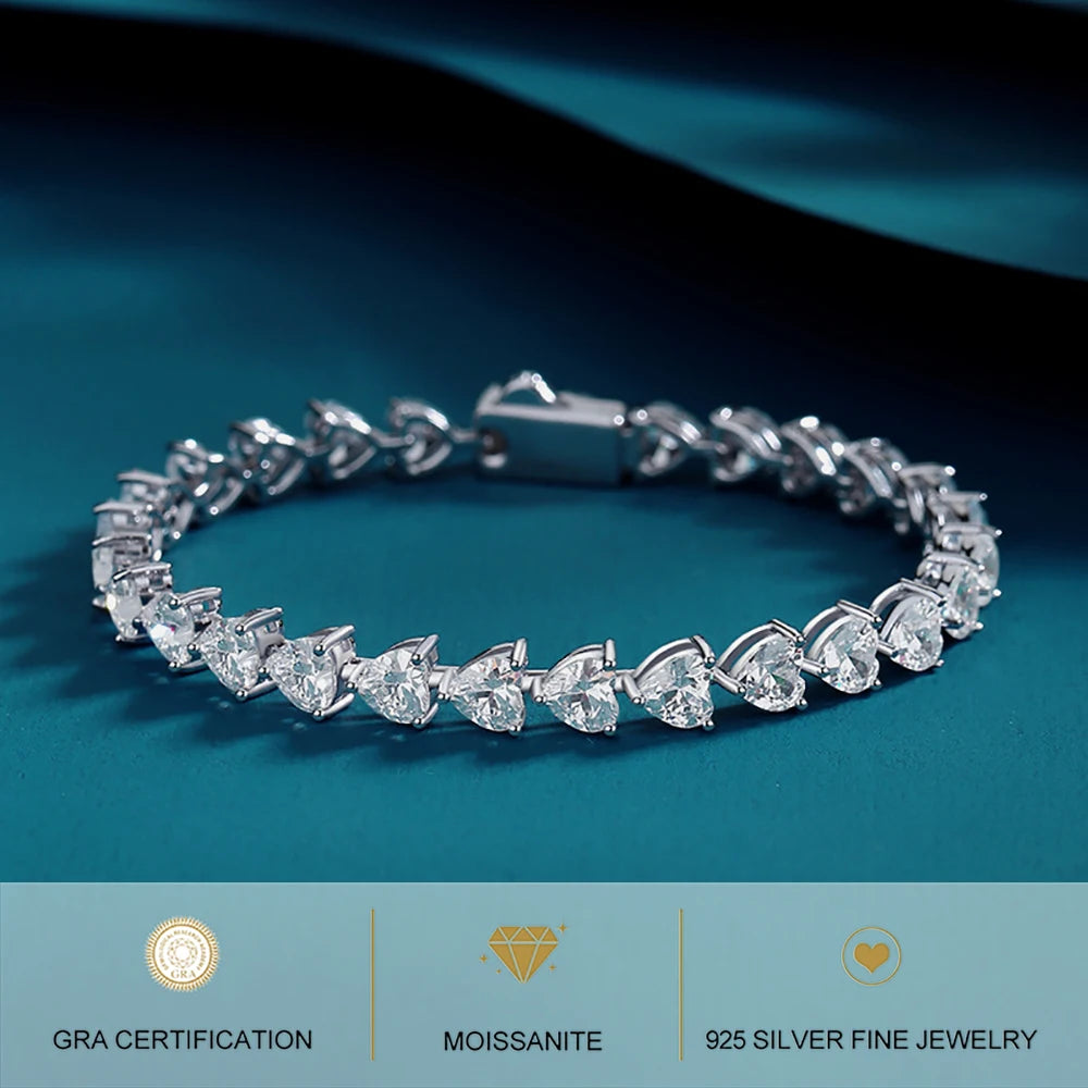 MUXIFC 3mm Heart Cut Moissanite Tennis Bracelet for Women Lab Diamond GRA Certified D VVS1 Link Bangle 925 Silver Luxury Jewelry