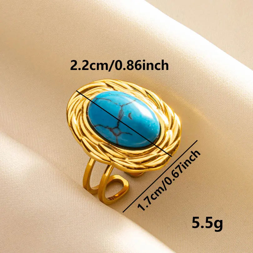 2pcs/lot Vintage Turquoise Gold Plated Knuckle Rings Blue Synthetic Stone Stainless Steel Rings Boho Jewelry Women Gifts No Fade