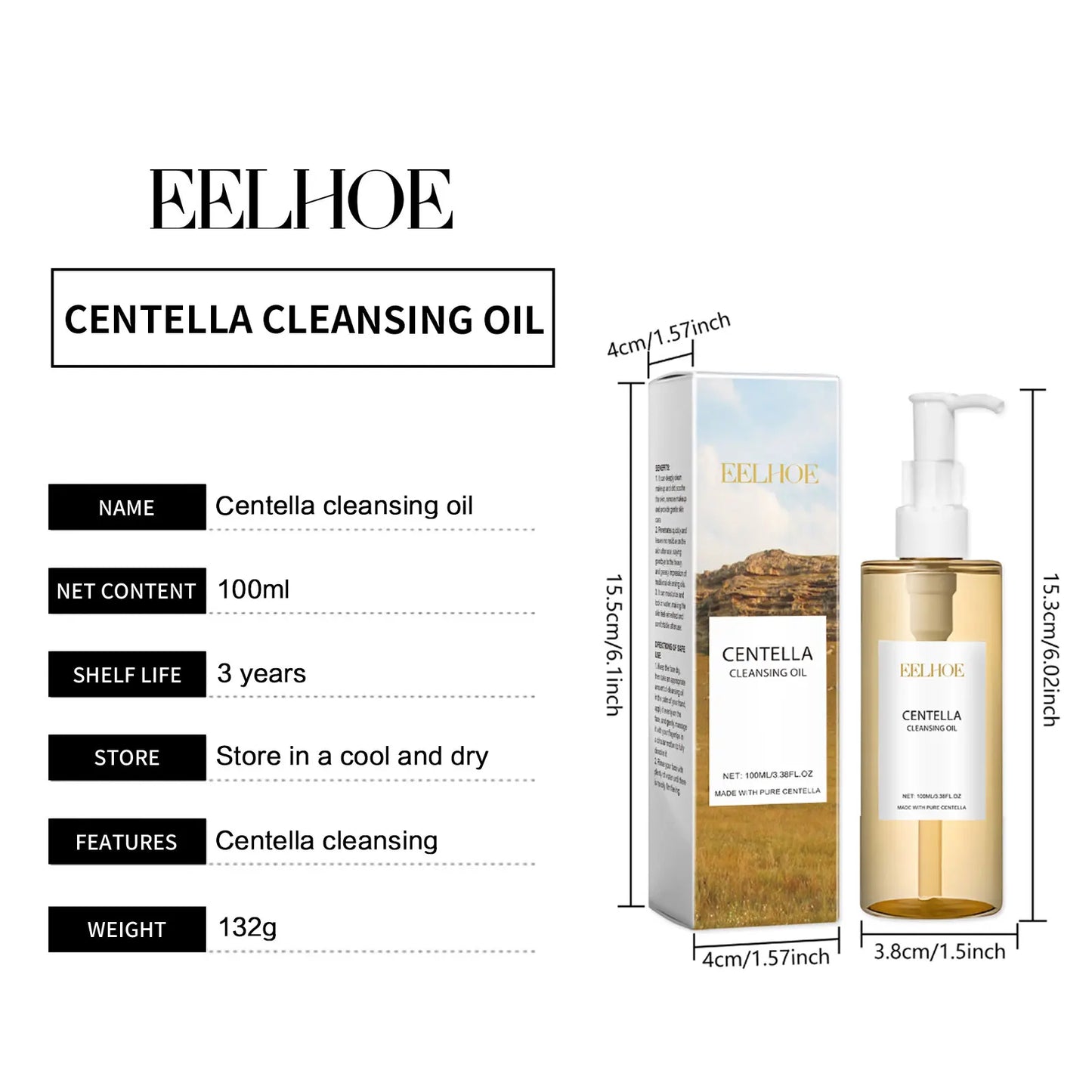 EELHOE Facial Cleansing Oil Centella Asiatica Skin Care for Sensitive Skin Barrier Repair Deep Skin Cleansing Makeup Remover Oil