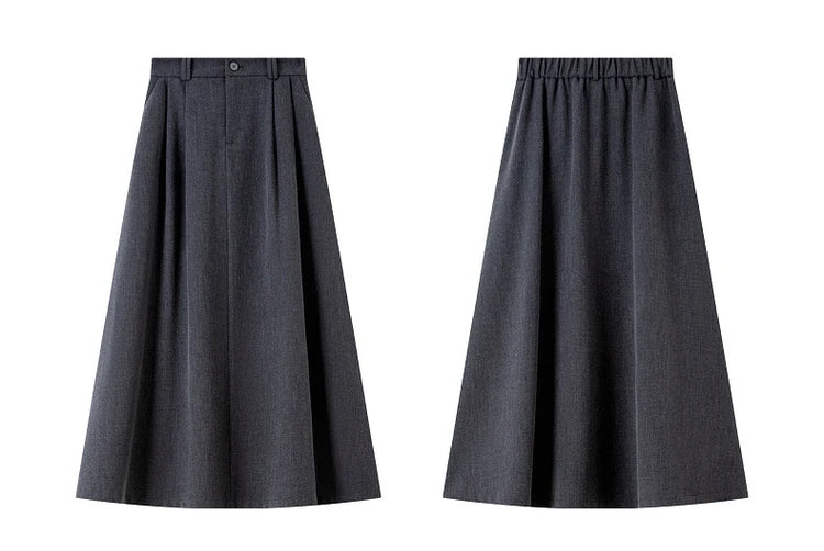 VIMLY Midi Women Skirt 2025 Autumn Office Lady Gray A-line Bud Elegant Ladies Skirt Zipper Loose Pockets Female Skirts A2202