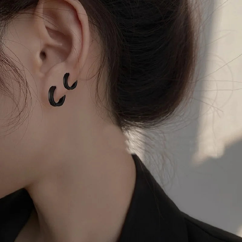 1Pair High Polishing Stainless Steel Hoop Earrings For Men Women  2mm Wide Spherical Anti-allergic Ear Buckle Street Pop Jewelry