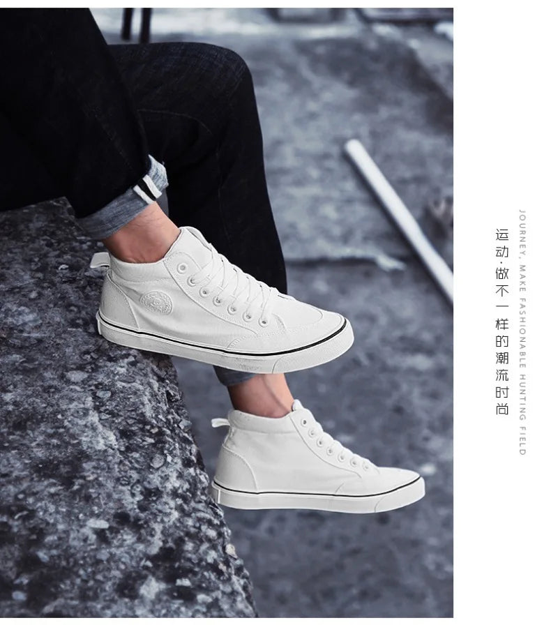 Men's High Top Sneakers Breathable Canvas Casual Shoes Fashion Street Skateboard Shoes for Men Lace Up Vulcanize Shoes Tenis2024