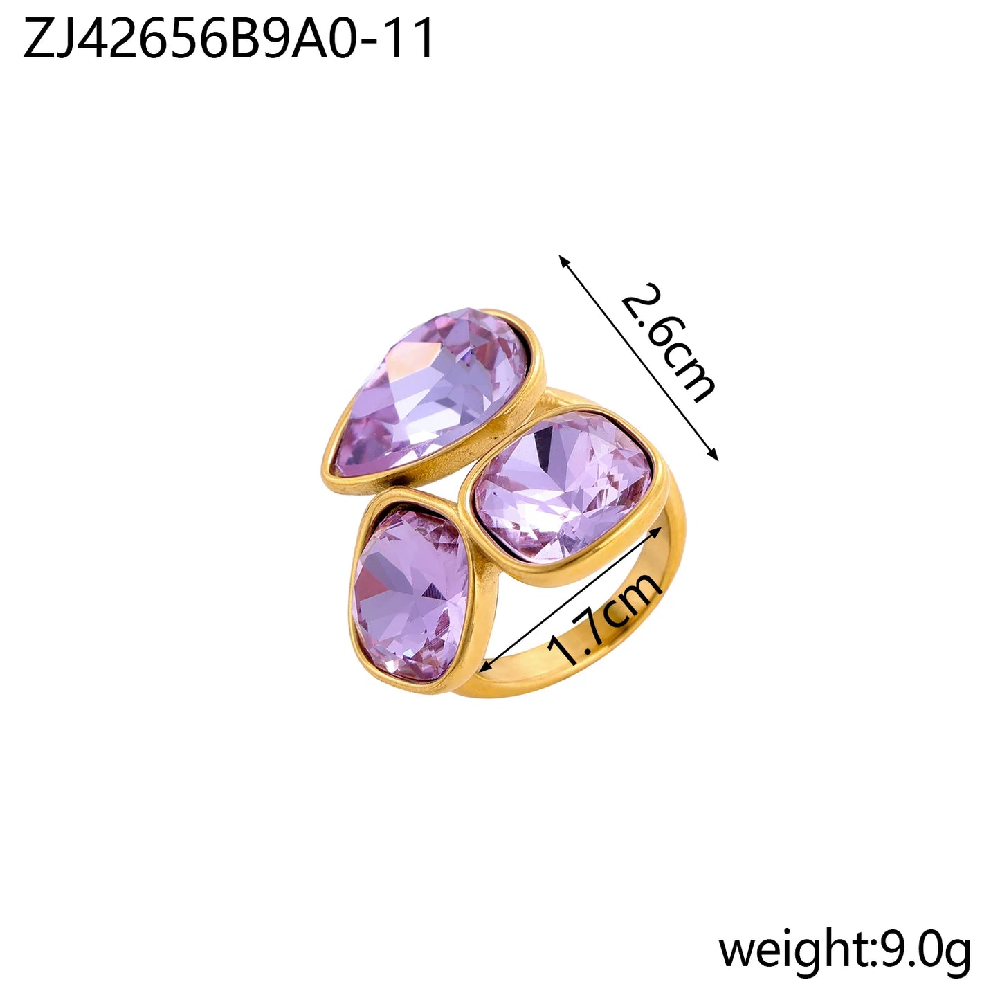 18k gold color stainless steel ring with crystal ring for women light luxury high-grade color open stainless steel