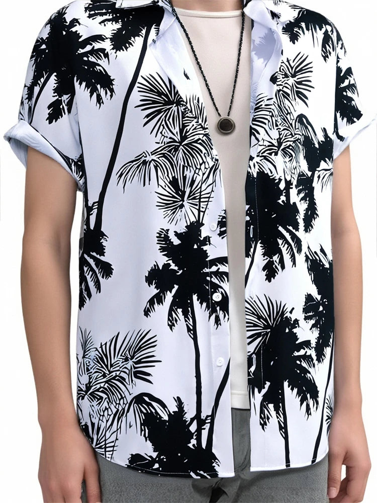 Hawaiian Shirt Man Print Casual Thin Beach Slim Fashion Shirt High Quality Luxury Black Social Vintage Funny Oversized Clothes
